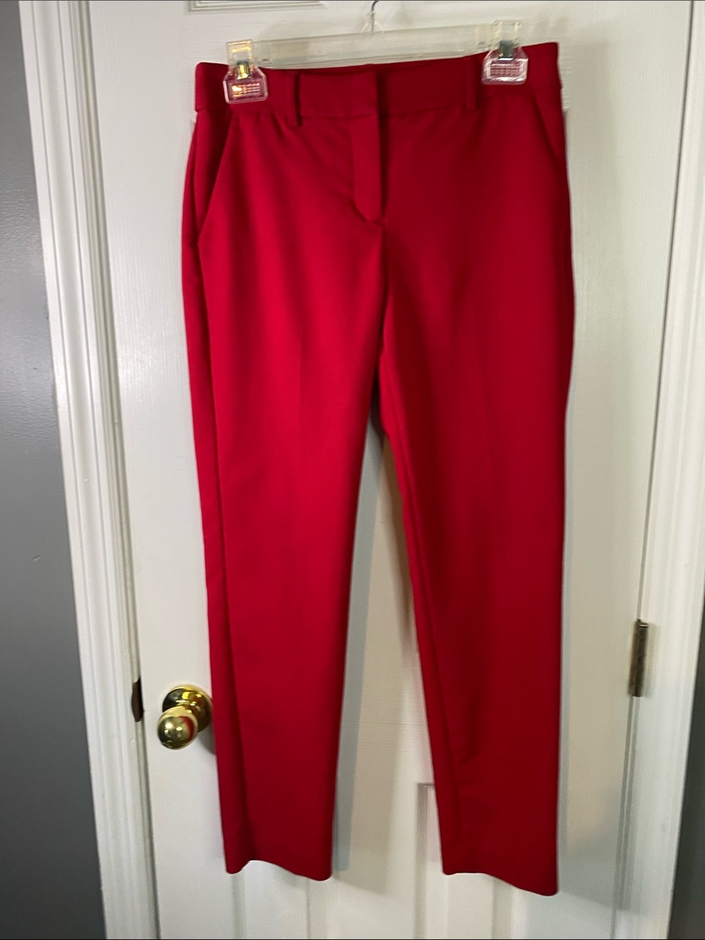 Express Women's Bright Red Straight Leg Pants Size 2Regular Stretch.